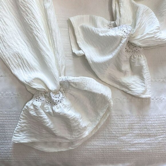ORO WHITE GAUZY RED EMBROIDERY BIB MIDI KAFTAN DRESS - OS - Picture 7 of 8